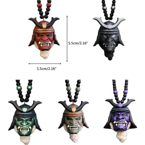 Japanese Oni Samurai Helmet Car Hanging Pendant Face Protective Samurai Kabuto Masks Car Rear View Mirror Pendant Car Decoration