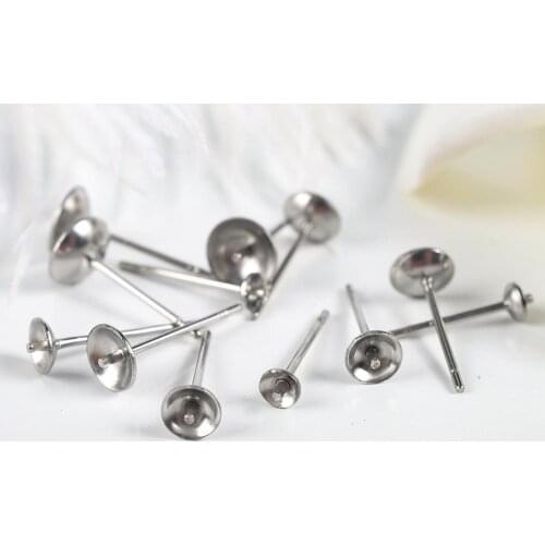 100 Pcs/Lot Stainless Steel Settings Cabochon Bezel Trays Cup Blank Base Shape Ear Stud Earring for DIY Jewelry Making Findings