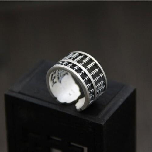 S silver retro craftsmanship ancient Chinese arithmetic plate big domineering opening adjustable mens ring