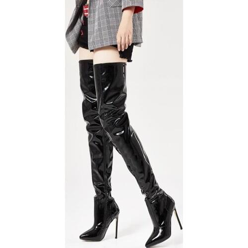 Sapato Feminino Black Leather Long Stretch Over The Knee Boots Thin Knee High Heel Crotch Sexy Girls Shoes Ladies Shoes Woman