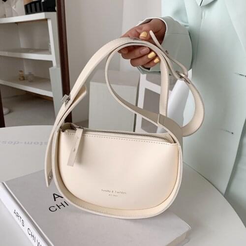Korean Style Semicircle Saddle Small Crossbody Bags For Women Unqiue Design Simple Half Moon PU Girls Shoulder Bags Summer 2021