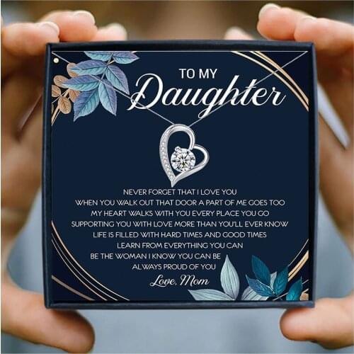 Silver Heart Chain Necklaces Pendants Rhinestone Choker Necklace for Daughter Birthday Gift Family Jewelry