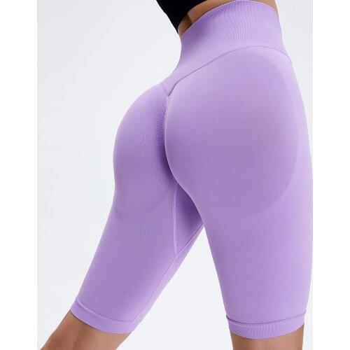 High Wasit Seamless Sport Shorts Women Super Stretchy Butt Scrunch Tights Push Up Squat-proof Knee Length Gym Workout Shorts