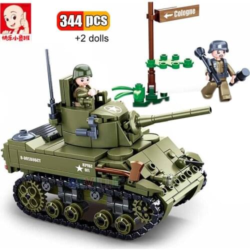Sluban 344Pcs Military WW2 M5 Stuart Light Tank Building Blocks Army Soldiers Force Normandy Landing Weapon Model Bricks Toys