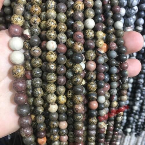 Fctory Price Natural red picture Grass And Flower Jaspers Round Loose Beads 15" Strand 4 6 8 10 12MM Pick Size For Jewelry