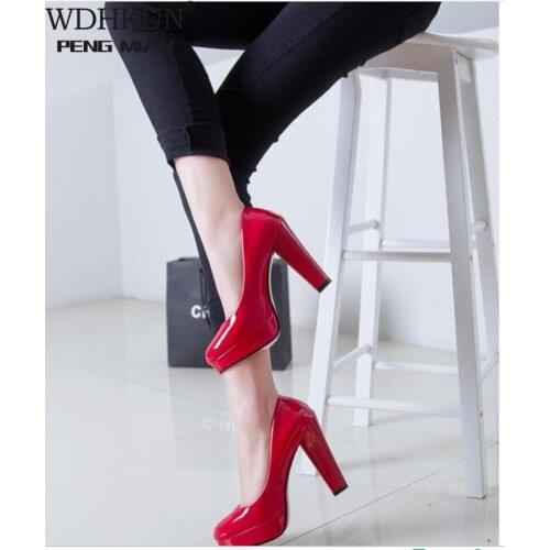Hot Women Pumps Shoes Women PU Leather Shallow Slip-On Round Toe High Heels Wedding Party Derss Shoes Mujer Plus Size 34-42 New