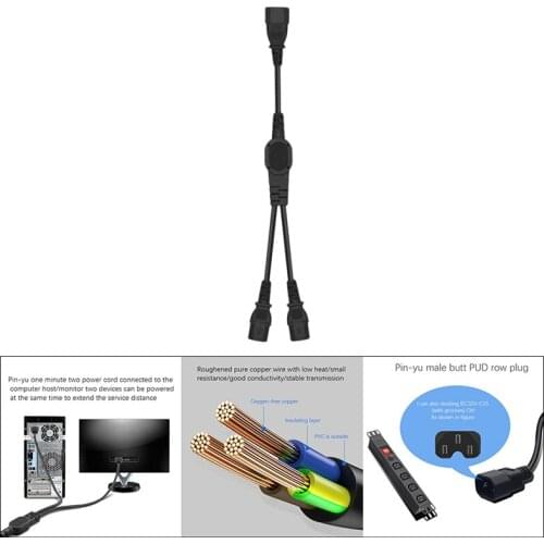 Power Extension Cord, Iec320 C14 to 2XC13 1-In-2 Extension Power Cord for Rice Cookers, Electric Kettles