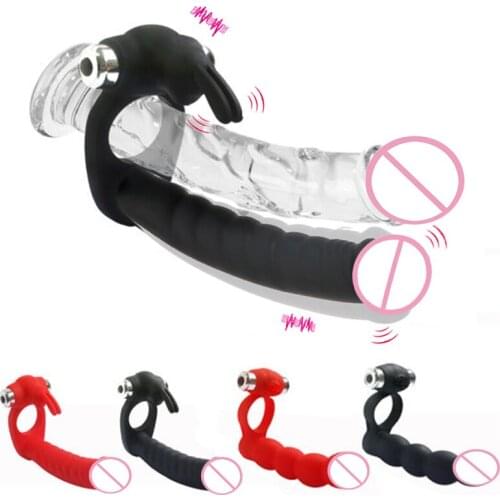 Double Penetration Vibrator Penis Strapon Dildo Vibrator Strap On Anal Beads Plug Cock Vibrator Ring G-Spot Stimulator Sex Toys