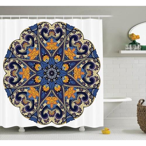 Mandala Shower Curtain Floral Mandala Motif with Vibrant Colors Inner Balance Ethnic Style Bath Curtains for Bathroom Decor