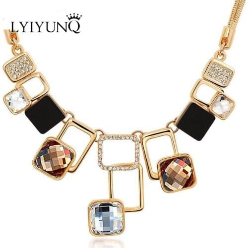 Fashion Gold-Color Geometric Channel Vintage Rhinestone Friendship Maxi Big Pendant Necklaces For Women Chain Female Jewelry