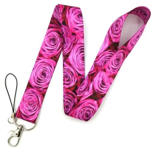 Red Pink Rose Women Lanyard Credit Card ID Holder Bag Student Women Travel Card Cover Badge Car Keychain Decorations