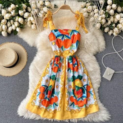 SINGREINY Women Summer Floral Sling Dress Korean Square Collar Sleeveless A-line Dresses Boho Print Vacation Backless Dress