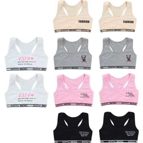 10Pc/Lot Kids Cotton Sports Training Bra Underwear Girls Crop Top Vest 8-14 Years