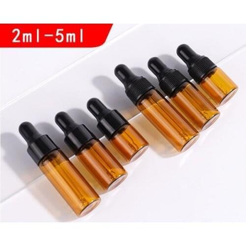 100pcs 2ml 3ml 5ml Empty Dropper Bottle Amber essential oil Glass Brown Drop for massage Cosmetic Pipette Bottles Refillable