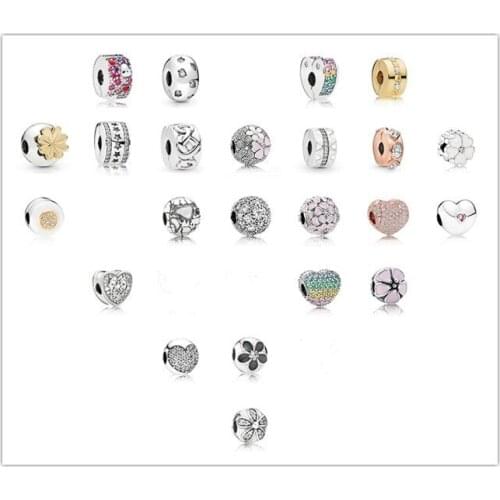925 Sterling Silver Asymmetric Hearts Of Love With Crystal Clip Stopper Charm Beads Fit Pan Bracelet Diy Jewelry
