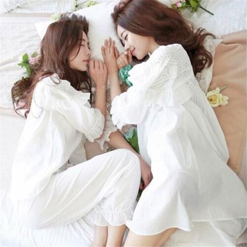 Free shipping white 100%cotton soft womens girls pajama set/one set include top and pants