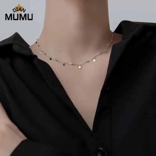 Minimalist Fine Jewelry Tassel Mini Disc Geometric Round Choker Necklace Collar Jewelry Gifts Zircon Clavicle Chain For Women