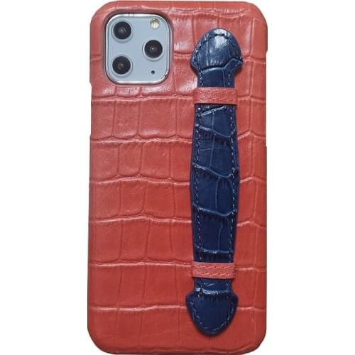 Cute Pink Genuine leather strap holder case for iPhone 11 Pro Max 11Pro handle phone cases luxury crocodile thin hard cover