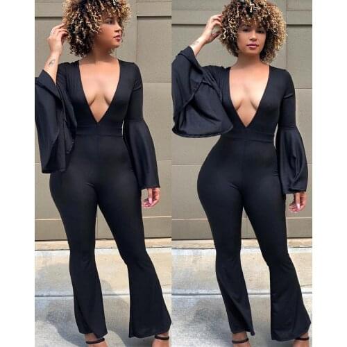 Balck loose Active Wear Rompers Womens Jumpsuit Zipper V Neck Sexy Fashion Long Sleeve streetwea party Jumpsuits