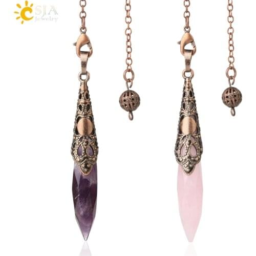 CSJA Shuttle Spirtual Pendulums for Dowsing Therapy Divination Natural Stone Pendant Healing Crystal Point Antique Jewelry G653