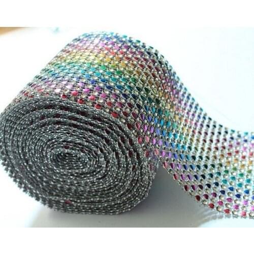 Colorful 24 Rows diamond wrap for party backgroup Diamond Mesh Rhinestone Ribbon Crystal Wrap For Wedding Party Decoration