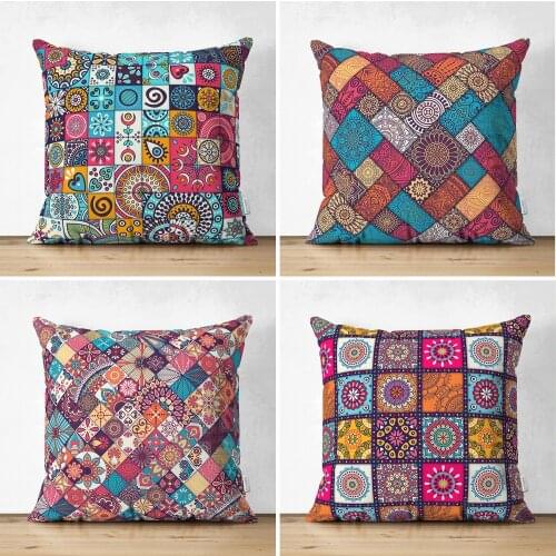 Decorative Rugs Patterned 4'lü Double-Sided Suede Cushion Pillow decorate Case Set