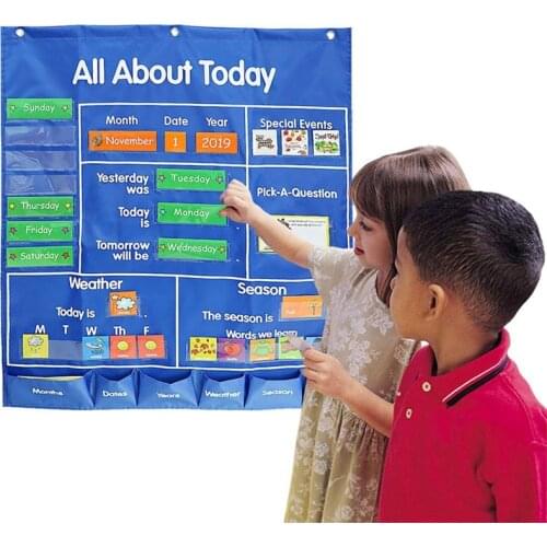 Kids All About Today Pocket Chart Daily Classroom Calendar Board Hanging Bag Child Educational Learning Pocket Chart