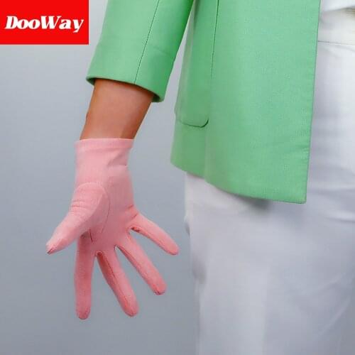 DooWay Womens Short Dress Gloves Faux Suede Winter Soft Warm for Driving Costume Party Pink 21cm