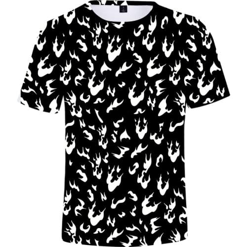3d t shirt men and women hip hop streetwear white fire and black summer tshirt clothes harajuku plus size