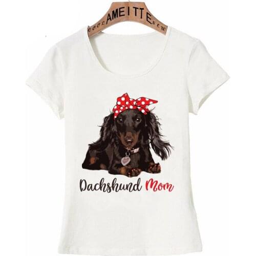 New Fashion Women Short Sleeve Brown Dachshund Dog Mom Print T-Shirt Woman Funny Animal Design Woman Casual TeesCute Girl Tops
