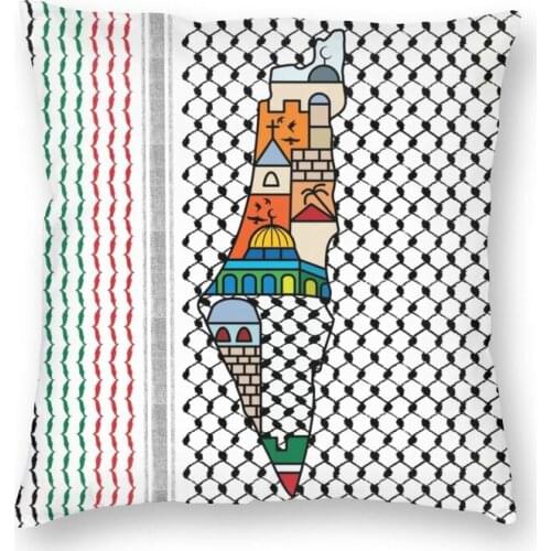 Palestine Palestinian Map With Kufiya Hatta Pattern Square Pillow Case Decoration Sacred Jerusalem Cushions Throw Pillow