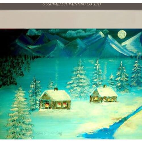Top Christmas Night Landscape Oil Painting Many Christmas Tree the Moon and Mountain on Canvas Painting Picture for Hotel