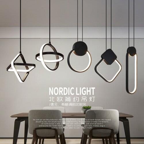 Nordic creative LED lighting dining room chandelier modern minimalist living room bedside bedroom dining table bar ring lamp