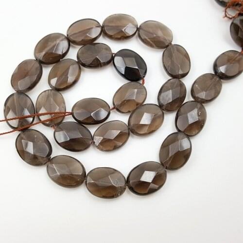 Lii Ji Unique Wholesale Real Smoky Quartzs Oval Shape Faceted Beads Approx 8x10mm/12x16mm/13x18mm/15x20mm DIY Jewelry Market