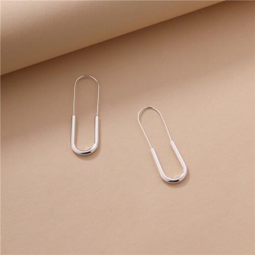 Copper Casting Paper Clip Shape Metal Hoops Earrings for Women