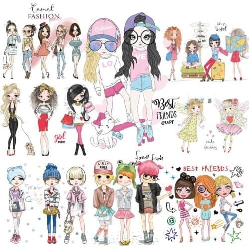 Fashion Princess Iron on Transfers For Clothing Cartoon Girl Patch Heat Transfer Vinyl On Clothes Stickers Appliques T-shirt