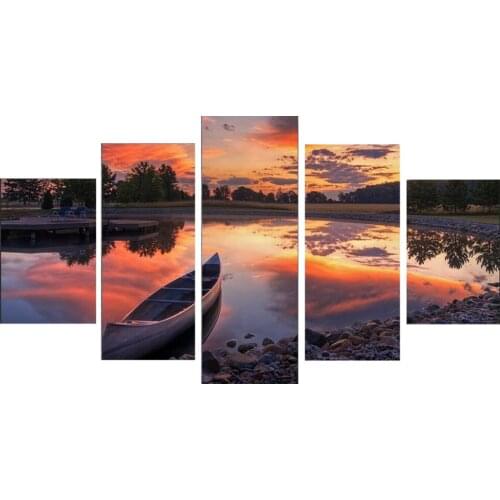 5 Piece Wall Art Canvas Painting Landscape Boat on the Shore Poster Print Modern Home Decor Bedroom Pictures Modular