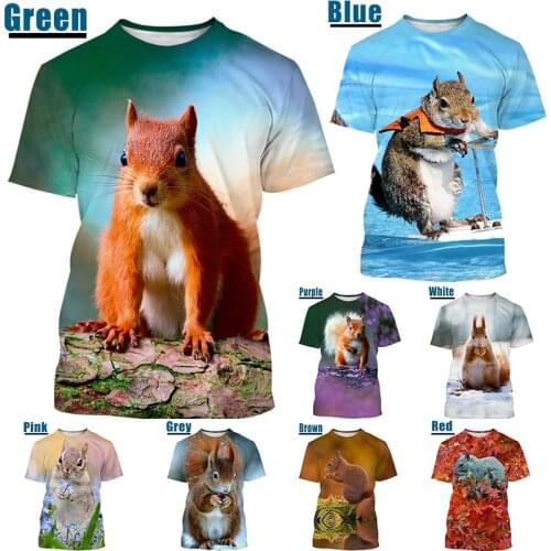 2021 New Trend Animal Squirrel 3D Printing T Shirt Casual Mens/Womens Cute Squirrel Pattern Short Sleeve Shirt