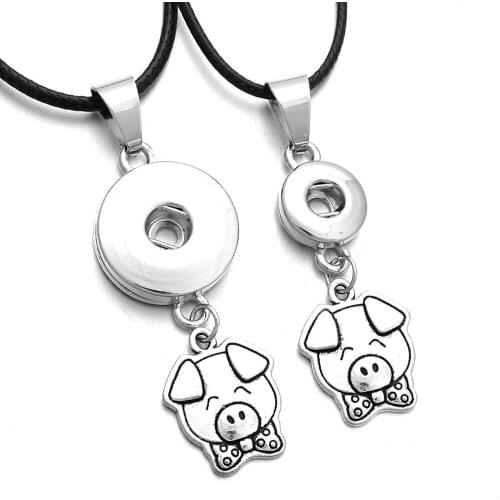 New Snap Jewelry Cute Pig Pendants Snap Button Necklace with Chains fit 12mm & 18mm Snap Button Jewelry For Women
