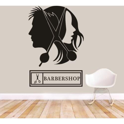 Hair Cut Scissor Wall Sticker Unisex Hair Salon Logo Window Vinyl Decals Hair Design Barbershop Sign Wall Poster AZ774