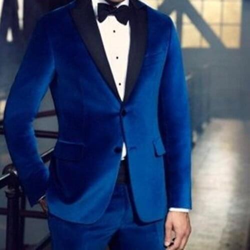Autumn Custom Fashion Casual Style Navy Blue Velvet Blazer Slim Fit Groomsmen Tuxedo For Wedding Beach Party Sets (Jacket+Pants)