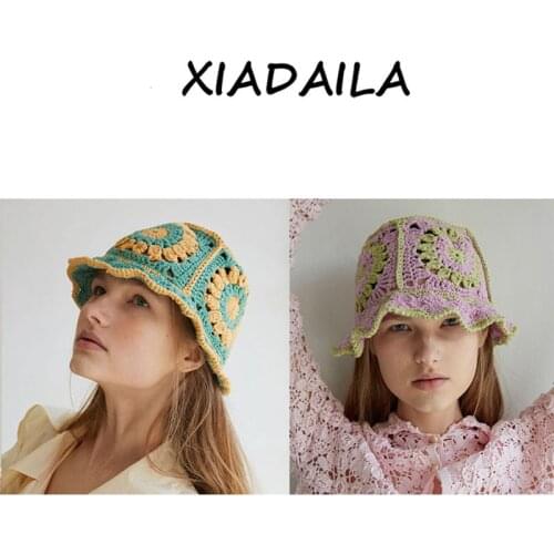 New Panama 2021 fashion brand sun hats pure cotton Winter hat foldable sun Cap Hollow Crochet Knitting multicolor Bucket hat