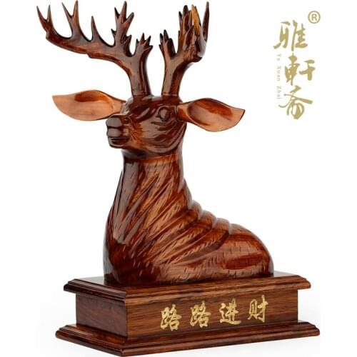 Mahogany wood carving crafts Gallery Zhai road into the deer head ornaments Road animal decoration decoration