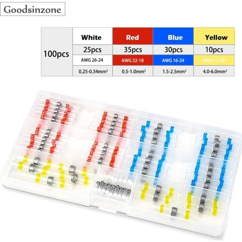 100 Pcs Solder Seal Wire Connectors, Heat Shrink Butt Connectors, Waterproof and Insulated Electrical Wire Terminals, Butt Splic
