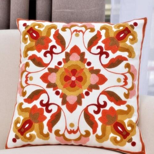 Embroidered cotton pillowcase Car sofa cushion cover Ethnic style Retro cotton embroidered pillow 45x45cm