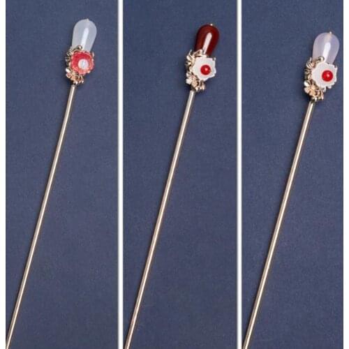 Handmade Traditional Copper Metal Hair Sticks Ethnic Lampwork Flower Hair Pin For Women Fashion Long Headwear Hair Jewelry Gift