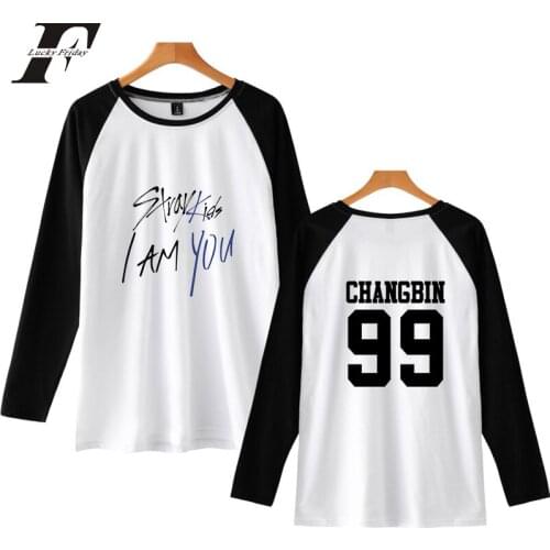 2018 Stray Kids I Am You Member Changbin Print Pop Raglan T-Shirts women cotton Long Sleeve Kpop Tshirt Women plus size