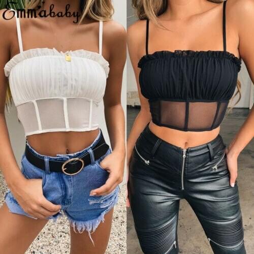 Women Summer Solid Crop Top Casual Chiffon V-Neck Tank Tops Vest Blouse Sexy Sleeveless Shirt Cami