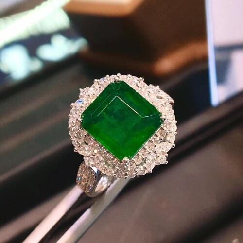 2.5Carat Natural Zambian Emerald Wedding Anniversary Ring with White Real Diamond 14k White Gold Fine Jewelry for Women