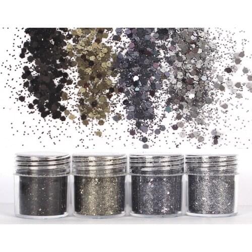 4pots Black Grey Color Shinning Glitters 1mm Sequin Mixed Set For Diy UV Resin Mold Craft Filling Material Silicone Mold Pigment
